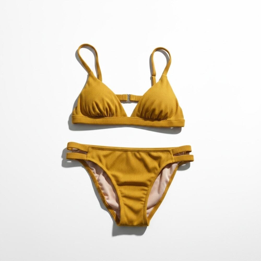 NWT Shade & Shore Yellow Ribbed Bikini 2 Piece Swimsuit XL 16/18